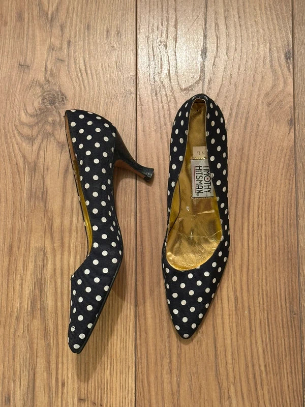 vintage 2000s dark navy polka dot timothy hitsman flats