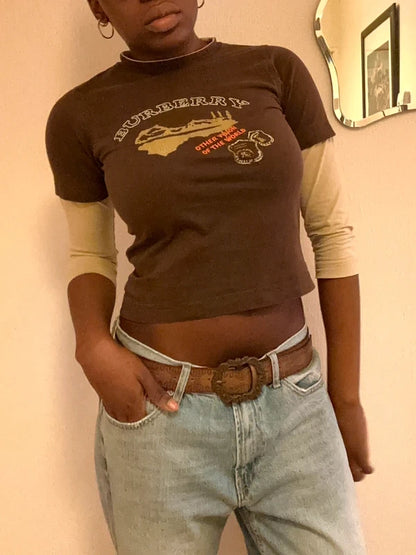 vintage y2k burberry layered quarter sleeve top baby tee