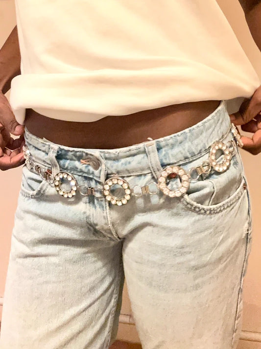 silver diamanté chain belt vintage 2000s