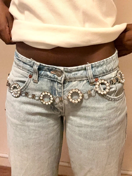 silver diamanté chain belt vintage 2000s