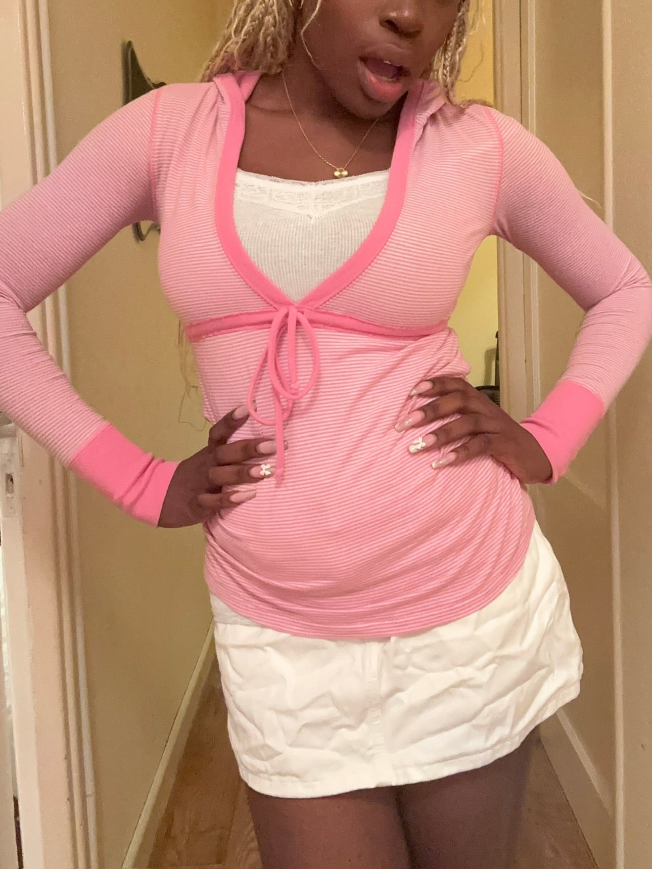 rare vintage 2000s vs pink babydoll striped hoodie top