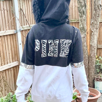 victoria’s secret pink zebra sequin hoodie y2k mcbling