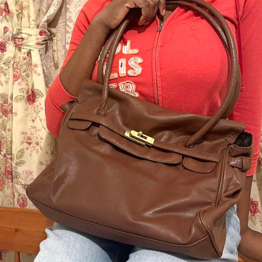 vintage 2000s slouchy Italian brown leather firkin bag