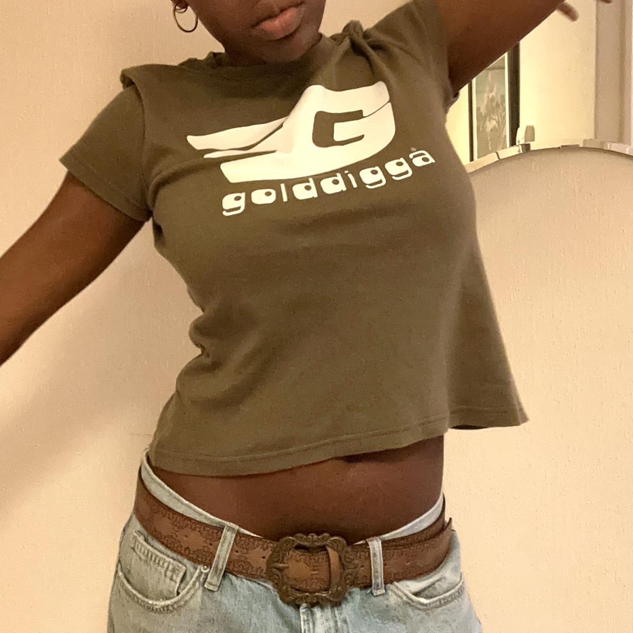 golddigga baby tee vintage 2000s olive green