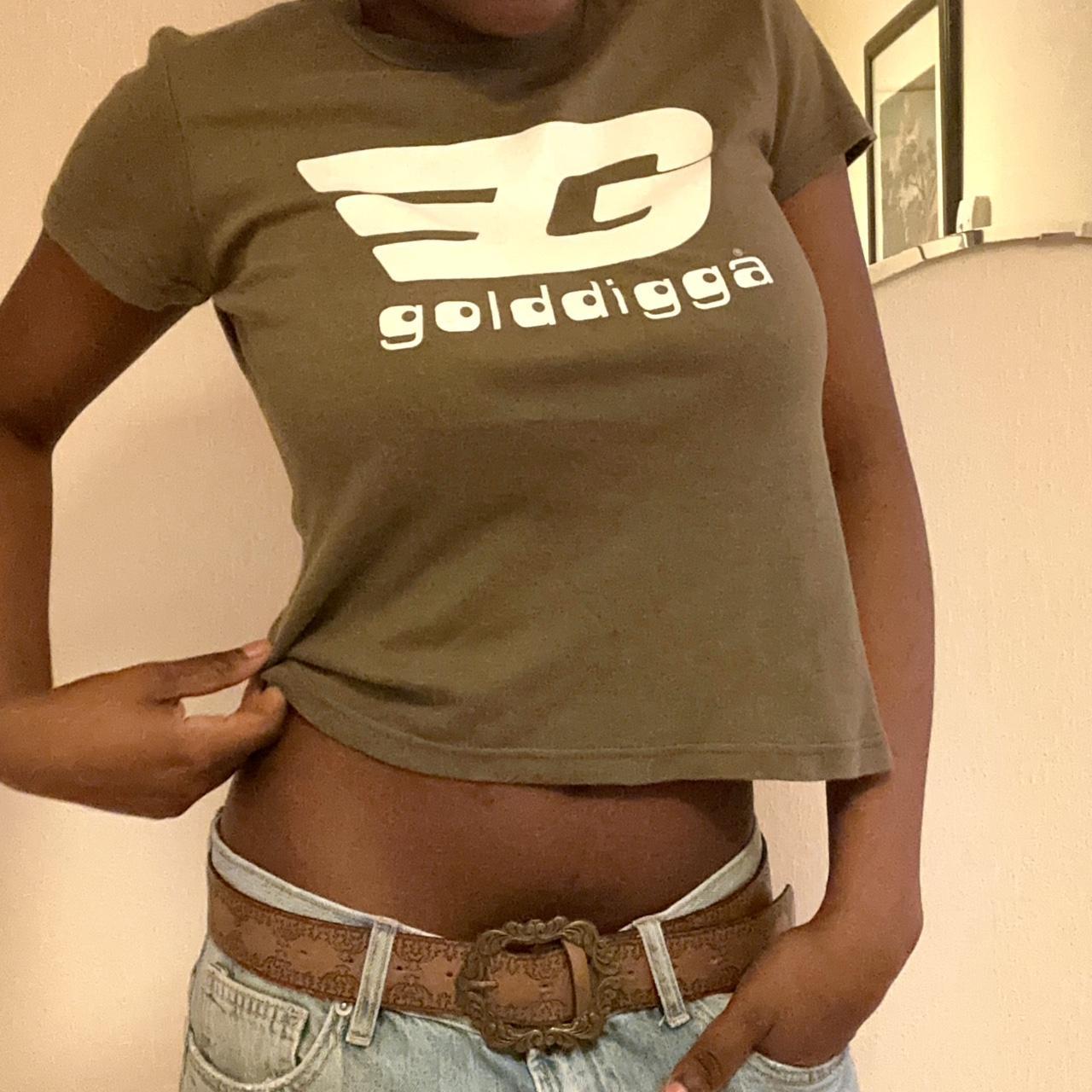 golddigga baby tee vintage 2000s olive green