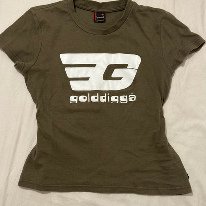 golddigga baby tee vintage 2000s olive green