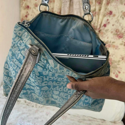 vintage 2000s coach poppy denim tote bag (large)