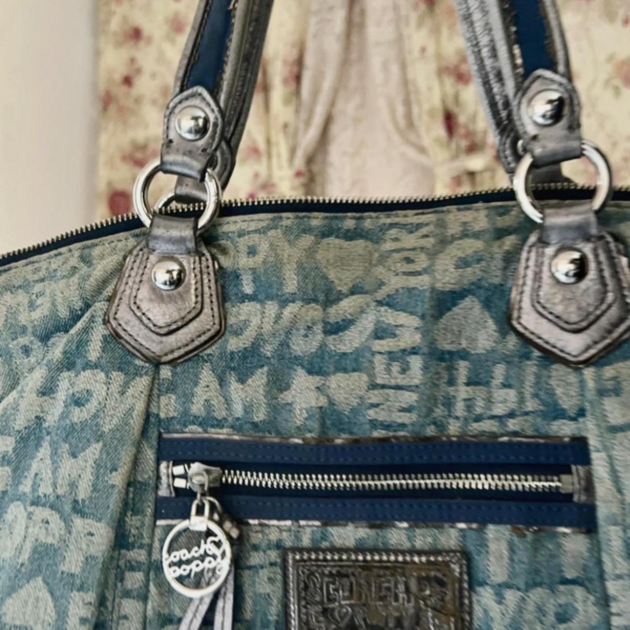 vintage 2000s coach poppy denim tote bag (large)
