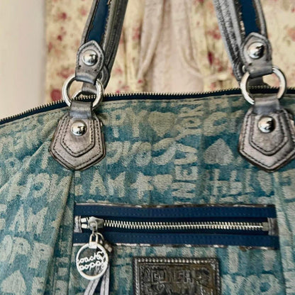 vintage 2000s coach poppy denim tote bag (large)