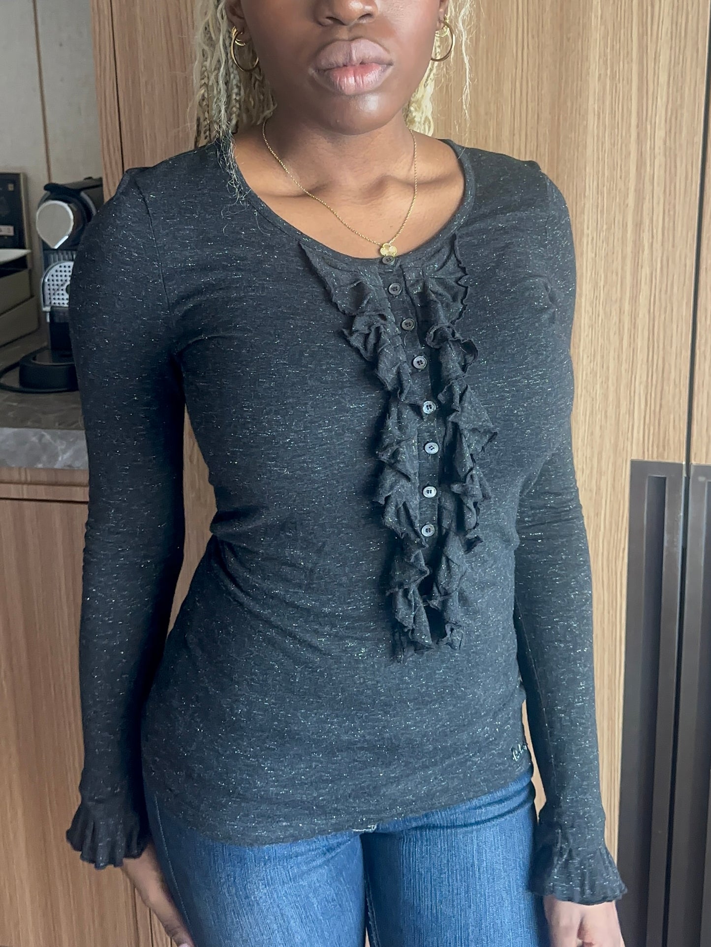 vintage burberry frill-front henley top 2000s