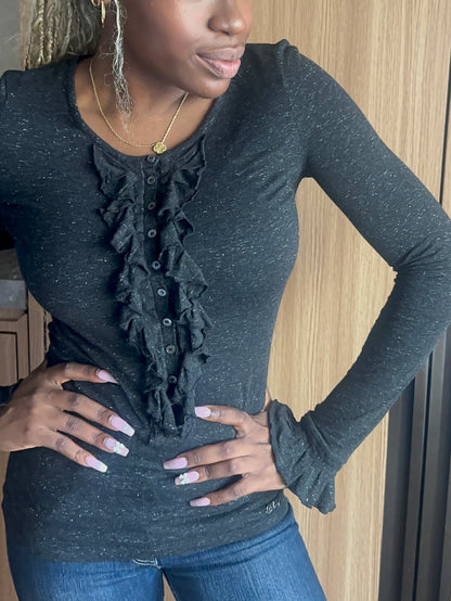 vintage burberry frill-front henley top 2000s