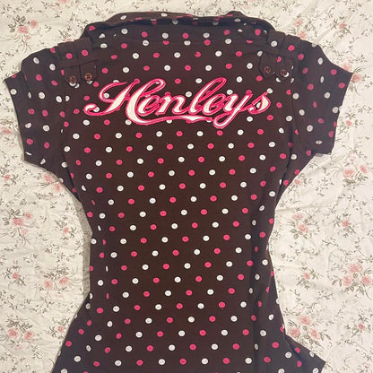 2000s henleys polka dot tee in brown/pink