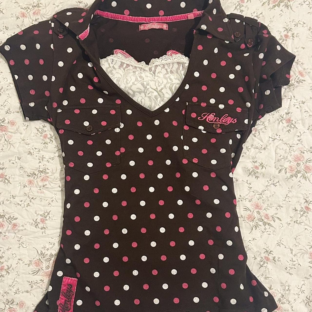 2000s henleys polka dot tee in brown/pink