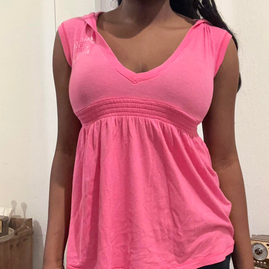 2000s victoria’s secret pink hooded babydoll top