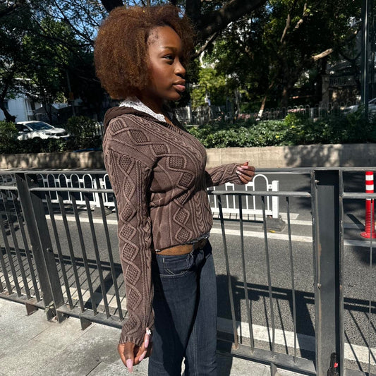 vintage 2000s polo jeans ralph lauren hooded cable knit cardigan