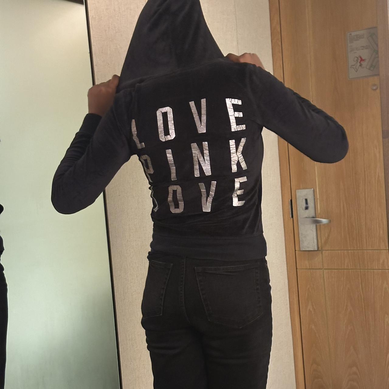 vintage y2k velour “love pink” block-letter hoodie