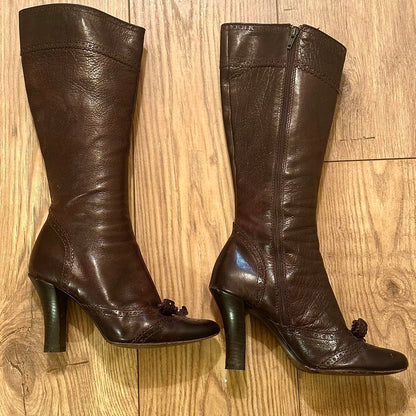 vintage miu miu brown leather heeled boots