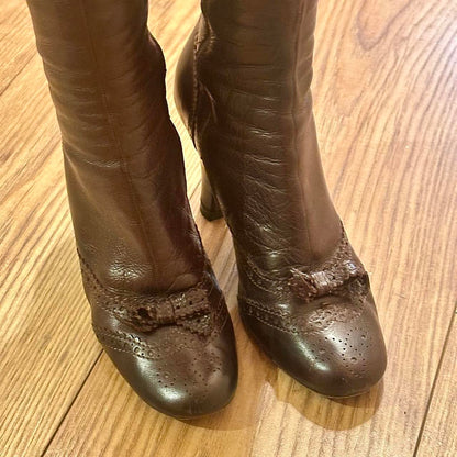 vintage miu miu brown leather heeled boots