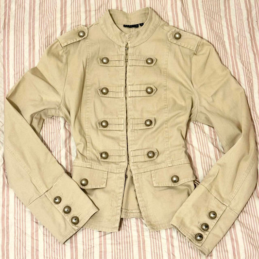 vintage military style beige fitted jacket